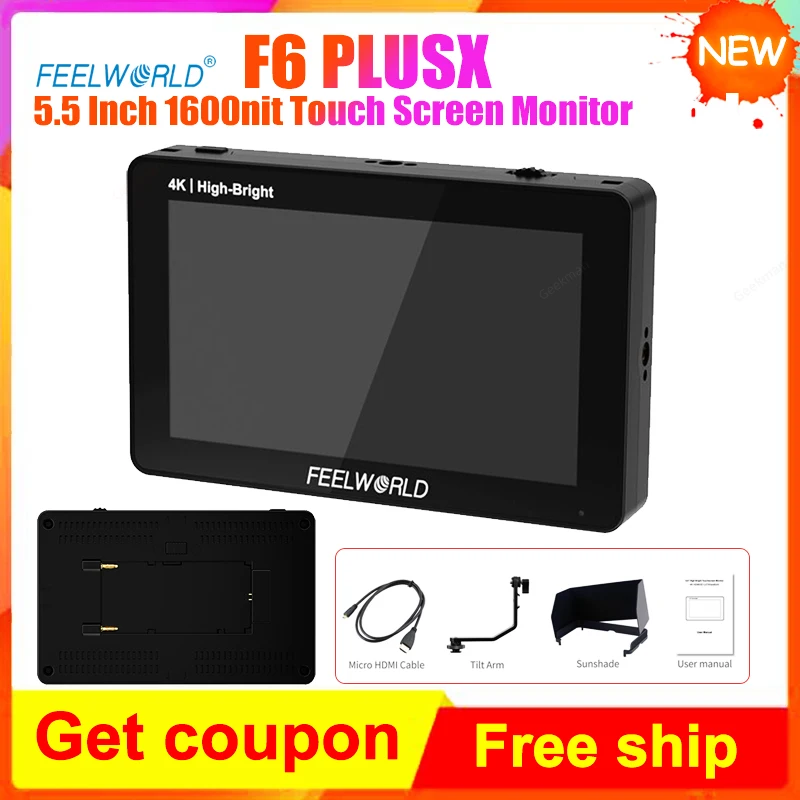 Feelworld F6 PLUSX 5.5 Inch 1600nit Touch Screen Monitor Camera Field  HDMI- In Out 3D LUT IPS Full HD 1920X1080 for DSLR Camera