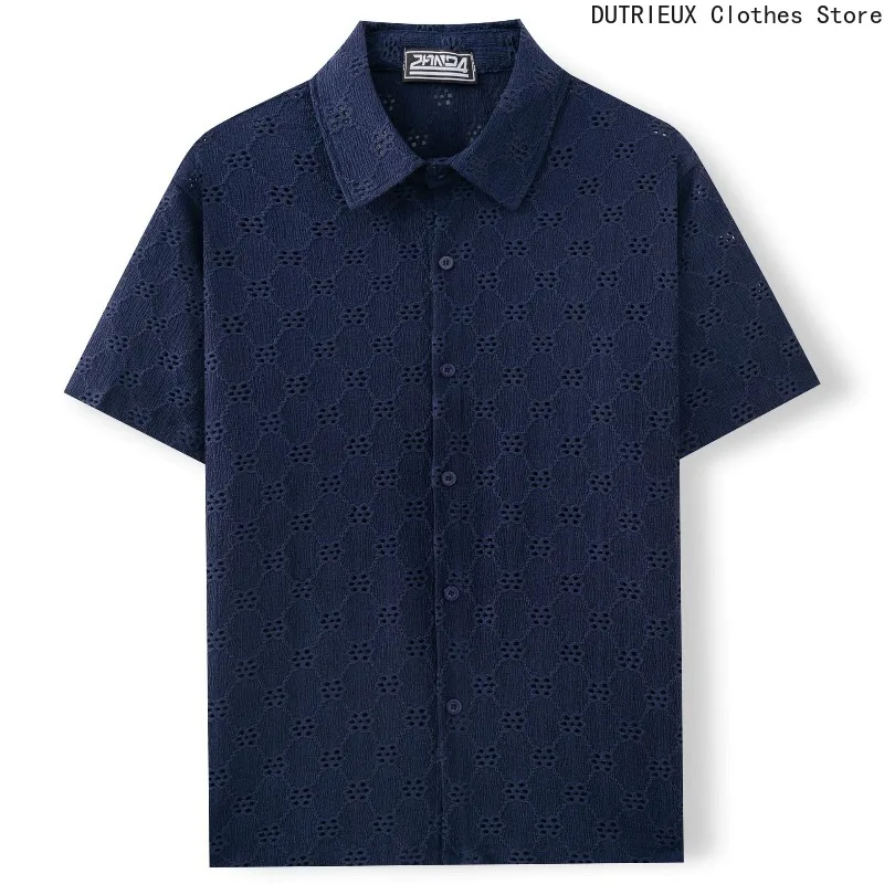 

Высококачественные мужские полые рубашки, повседневные деловые рубашки с короткими рукавами на лето 20л. Легкие роскошные мужские топы на рабочем месте