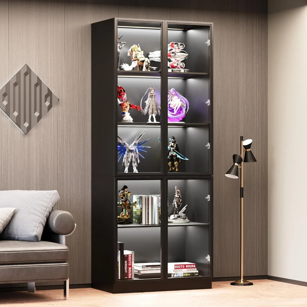 خزانة عرض مع باب زجاجي، أضواء LED، خزانة عرض للمجموعات، العطور، ألبومات الفينيل، خزانة الكتب للمكتب المنزلي، L