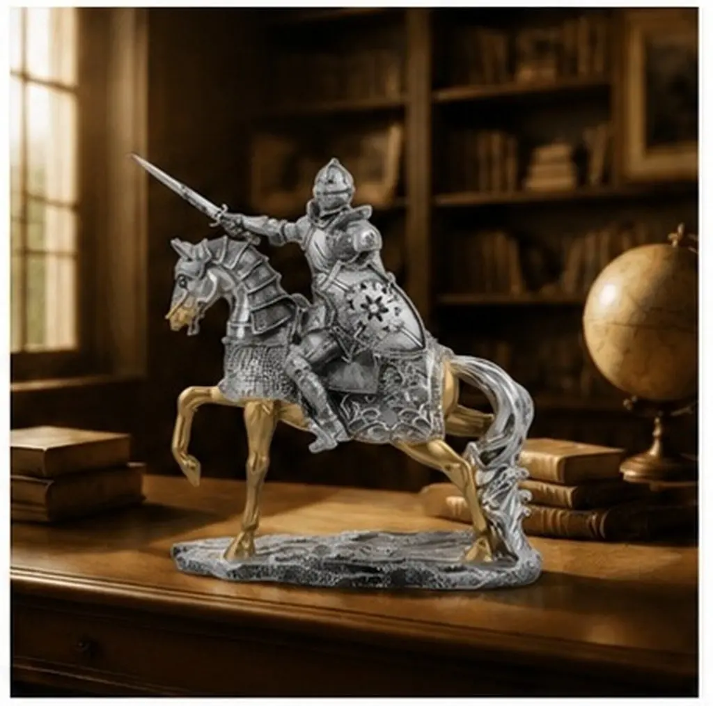Resin Medieval Knight Sculpture Vintage Style for Desk Home Office Decoration Miniature Miniature Desk Figures