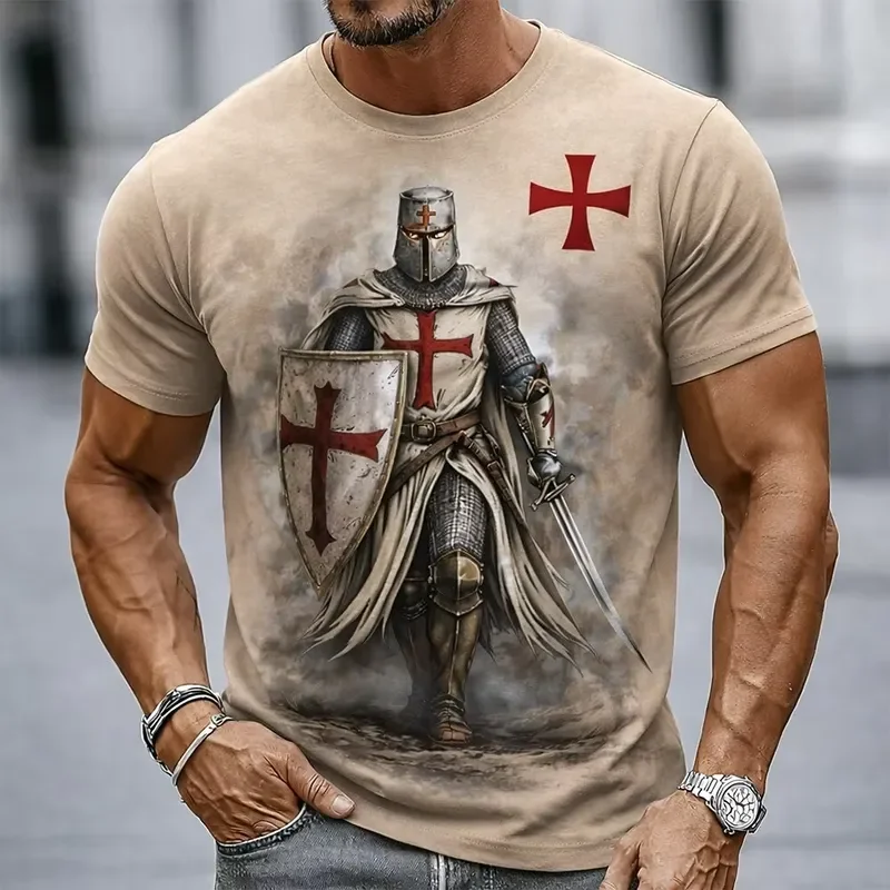 Funny Crusader Knights 3D Print Men T Shirt Hip Hop Trend Vintage Casual O Neck Short Sleeve Tops Summer Loose Tees 2026