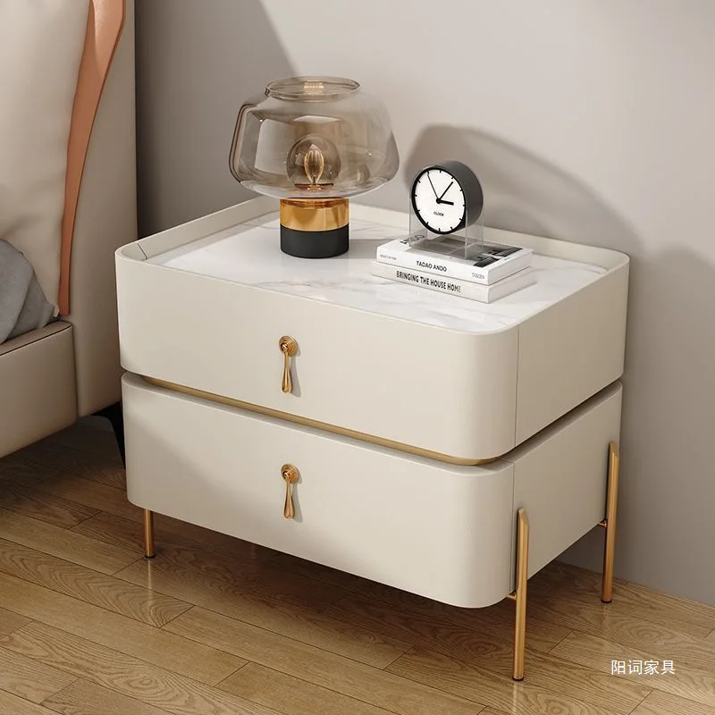 

Complete High-quality Bedside Table Light Luxury Simple Modern Bedside Table Rock Slab Bedroom Leather