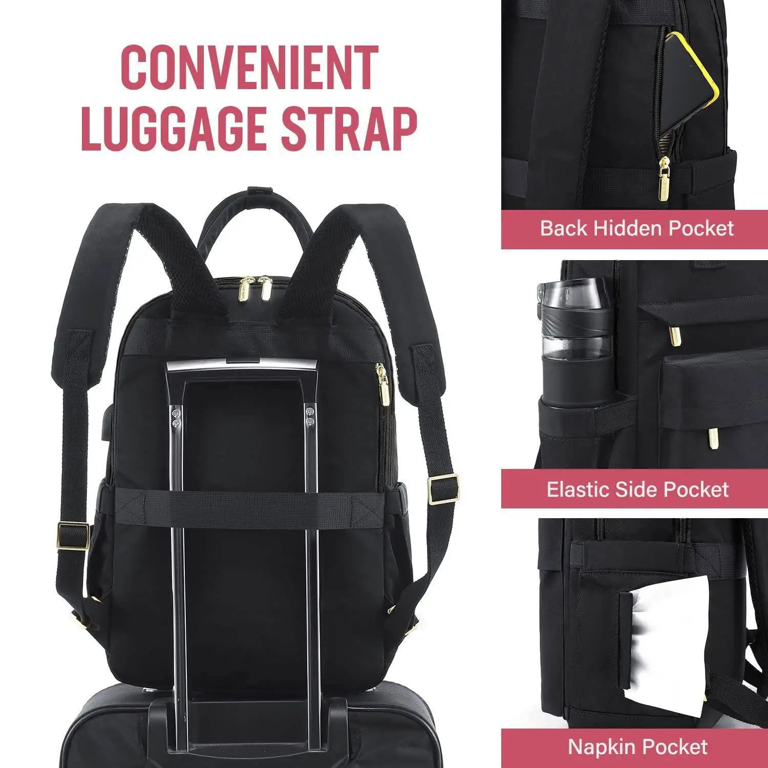 Women's Casual Backpack, Nylon Waterproof Fashionable Handbag, Travel And Hiking 15.6 Inch Notebook Backpack With USB Port