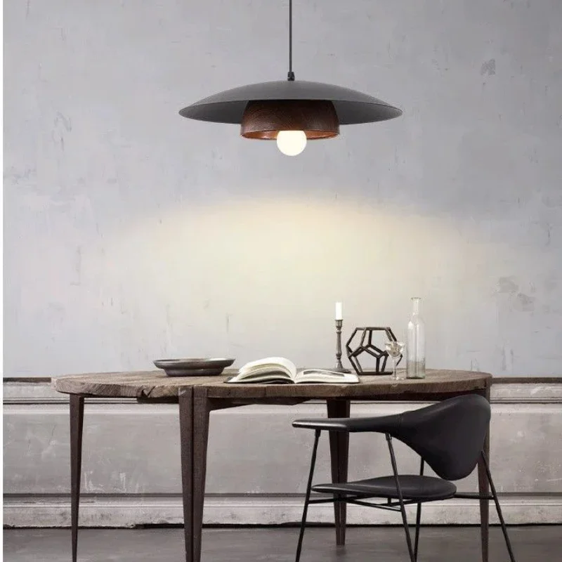 

SANDYHA подвесной светильник с летающей тарелкой из орехового дерева, скандинавский ретро, минималистичный барный светильник, обеденный потолок, светодиодный светильник, подвесная люстра, современная