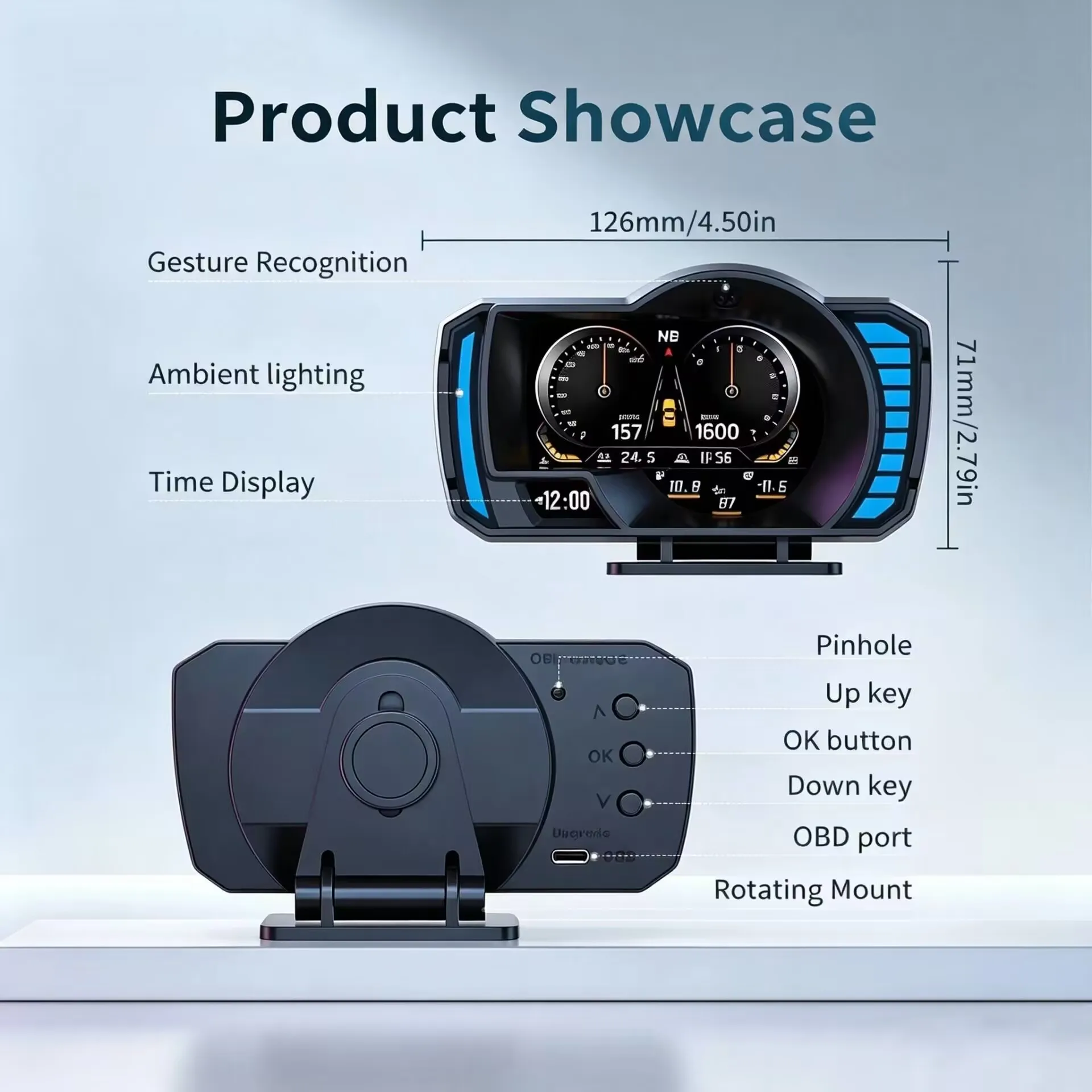 Automotive General HUD Head up Display OBD+GPS HD LCD Driving Computer Gesture Recognition Function Multi Language System