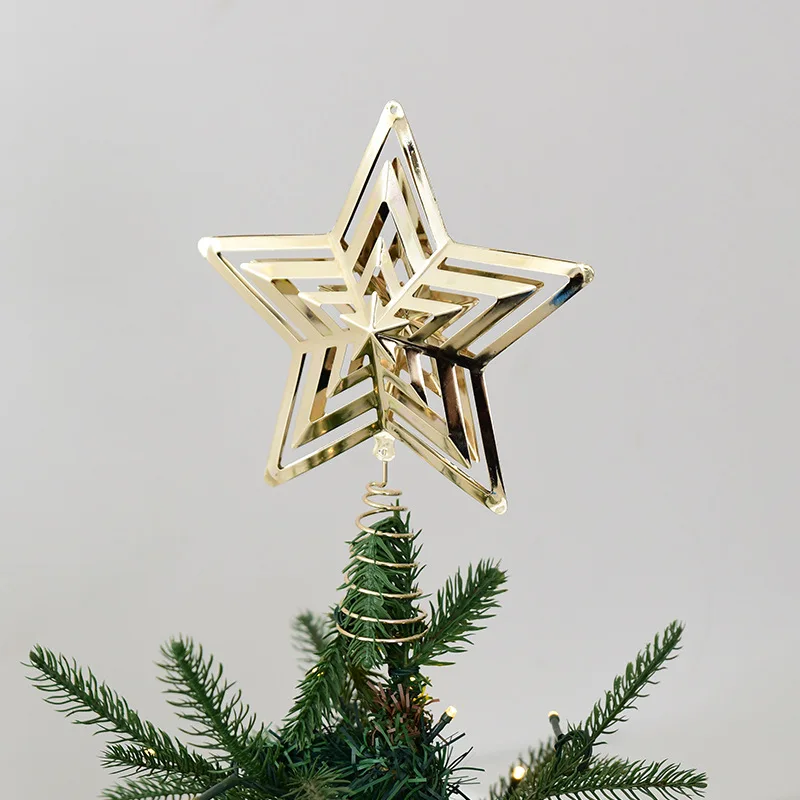 11/15/20cm Christmas Golden Glow Iron Craft Hollow Out Christmas Tree Top Star Decoration Arrangement  New Year Scene Pendant