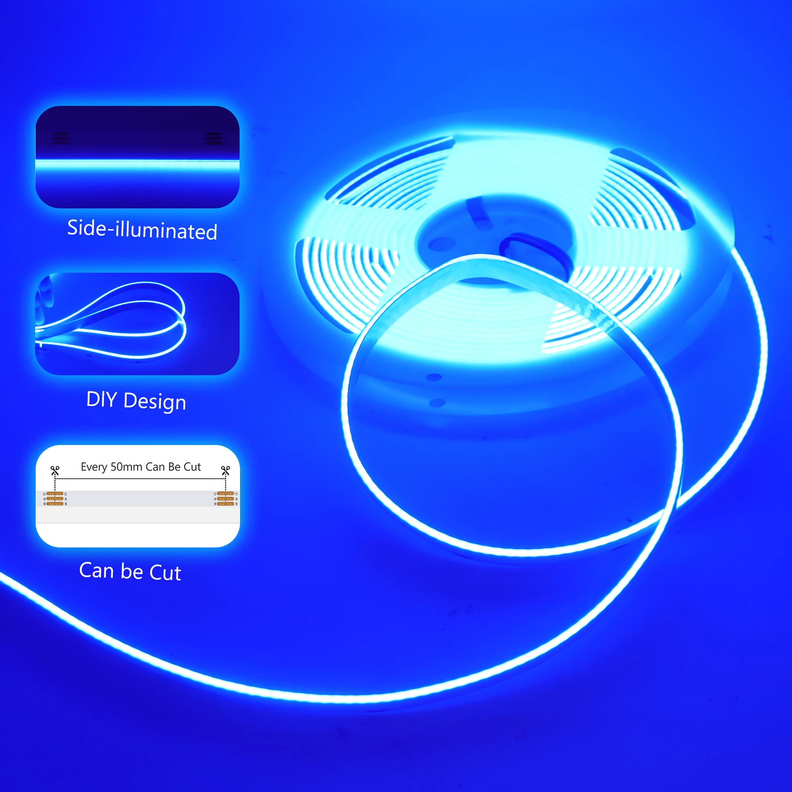 

24 В RGB COB Светодиодная лента с боковой подсветкой Гибкая светодиодная лента Высокая яркость 840 светодиодов/M Ленточный веревочный светильник с клеем для декора