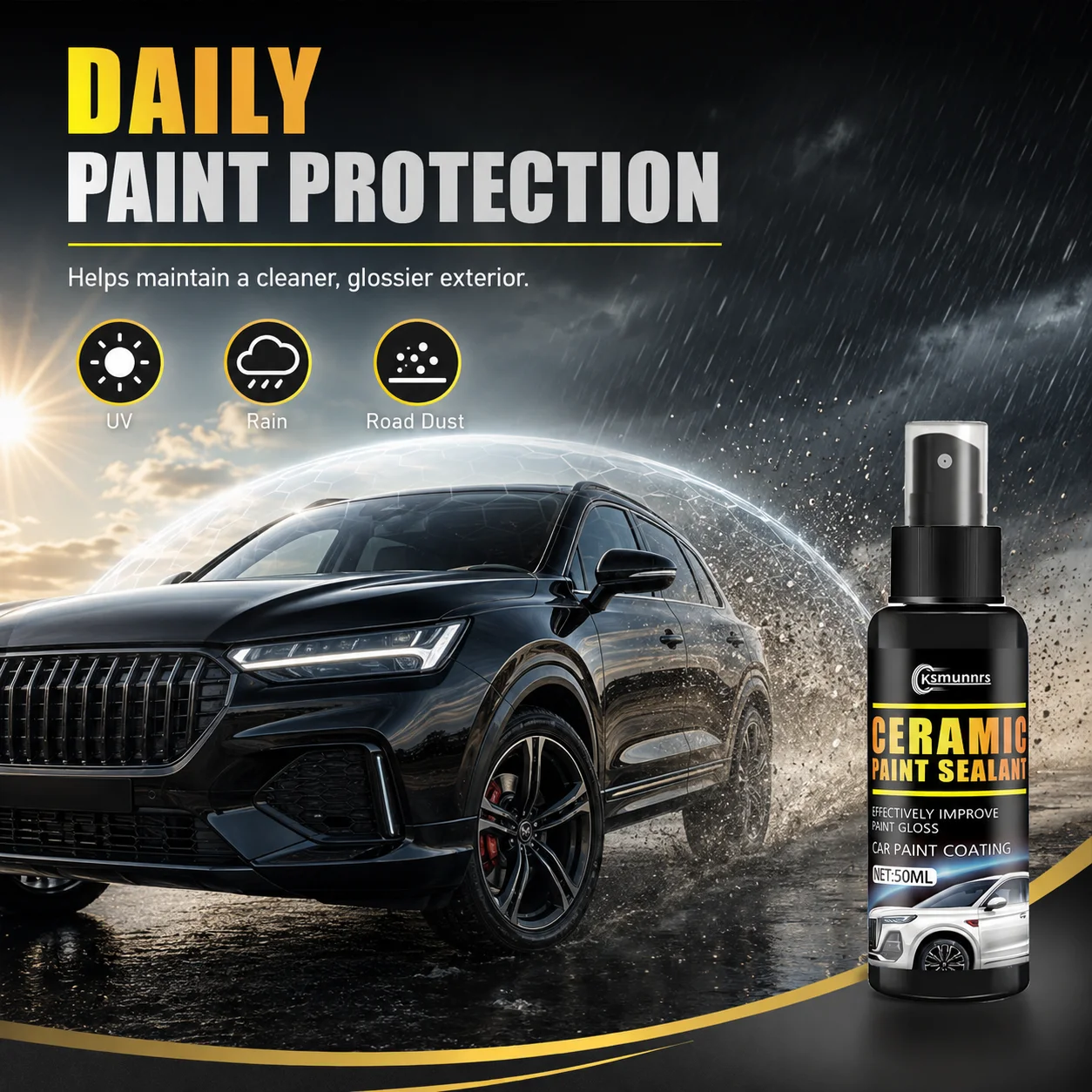 50ml Ceramic Paint Sealant, Auto Paint Ceramic Coating Spray, Water Beads Roll Off, Keep Surface Clean & Shiny