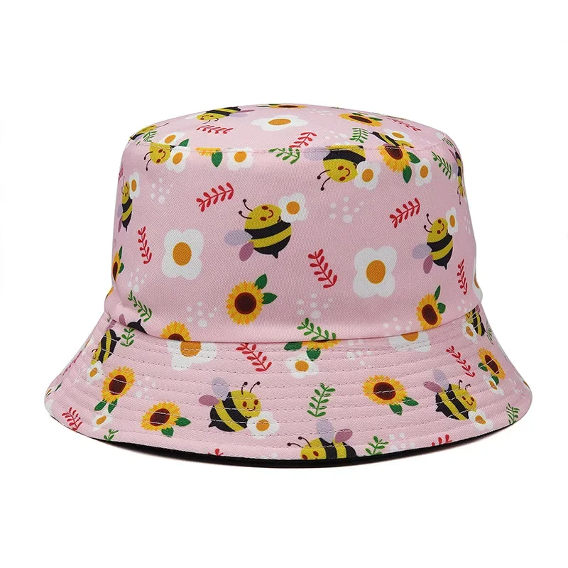 Summer Fisherman Cartoon Print Hat Reversible Cartoon Bucket Hats Women Men Street Hip Hop Bucket Cap Vintage Fishing Hat