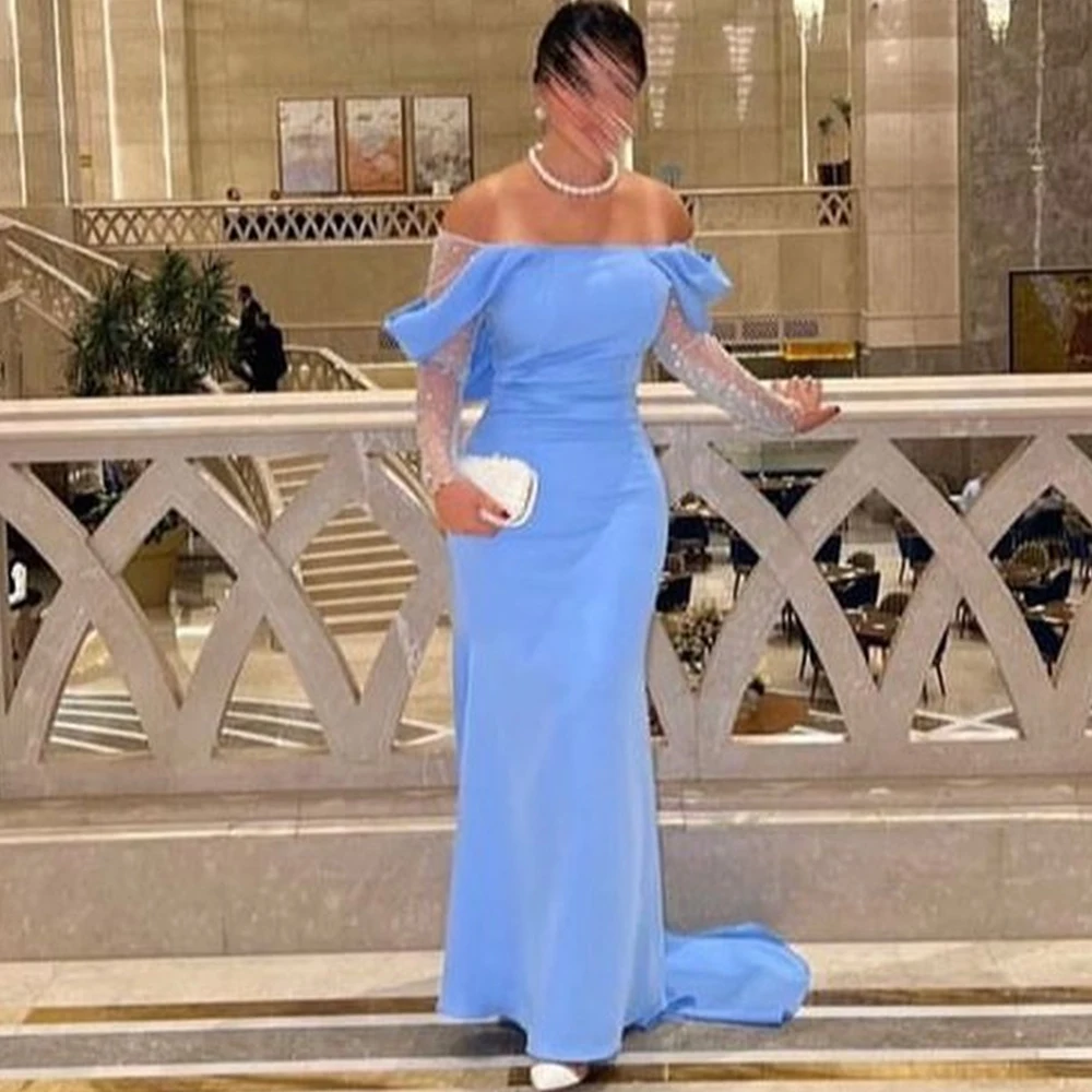 High Quality Straight Floor Lengt Strapless Detachable Sleeve Jersey Crystal Evening Dress Classic Photo Color فساتين سهرة