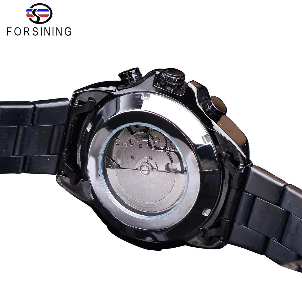 Forsining Top Brand Three Dial Calendar Stainless Steel Men Automatic Mechanical Wrist Watches Luxury Military Sport Male Clock