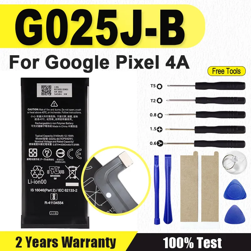 New G025J-B Battery For Google Pixel 4A Genuine Replacement Phone Battery 3080mAh + Free Tools