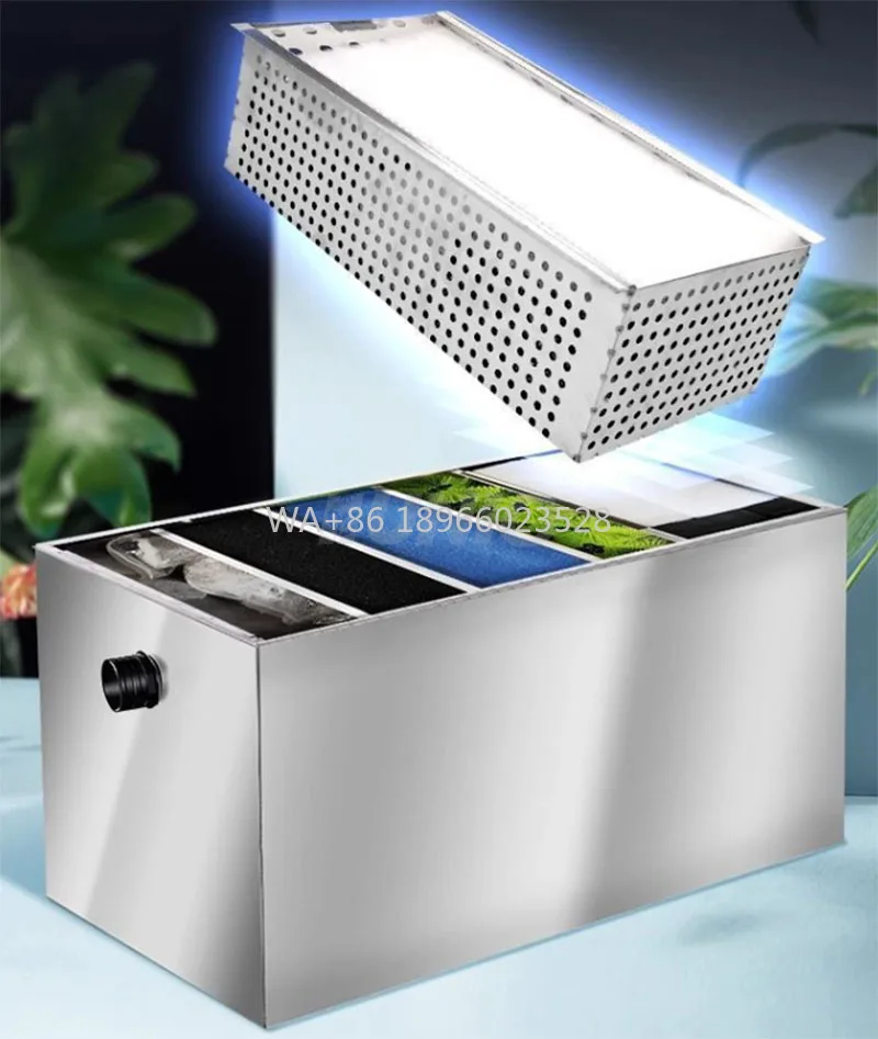 

Chamber Water Treatment Fish Pond Filtration Stainless Steel Koi Pond Filter System Landscape Pond Filter with UV Lamp Bio M