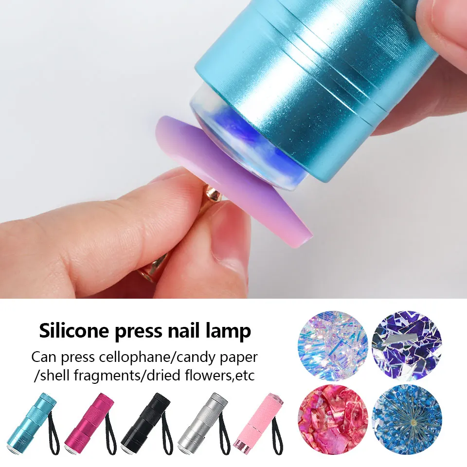 Handheld Nail Art Uv-Perslicht UV-Lamp Met Gelei Siliconen Stamper Kop Nail Art Stempel Polish Print Sneldrogende Manicure Lamp