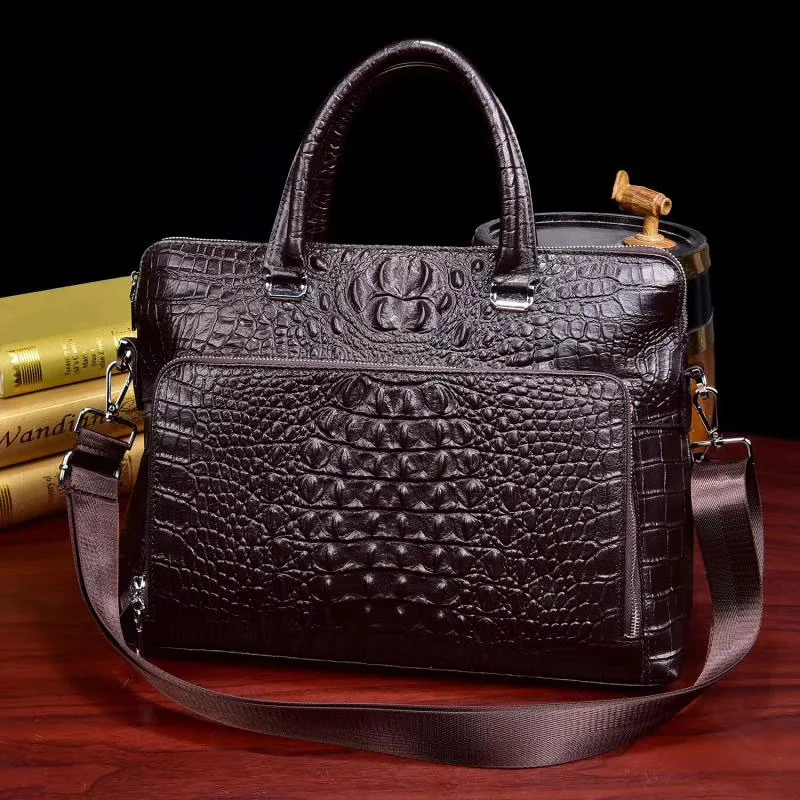 2023 New Luxury 100% Cow Genuine Leather Business Men\'s Briefcase Male Shoulder Bag Real Leather Men Alligator Tote Computer Bag