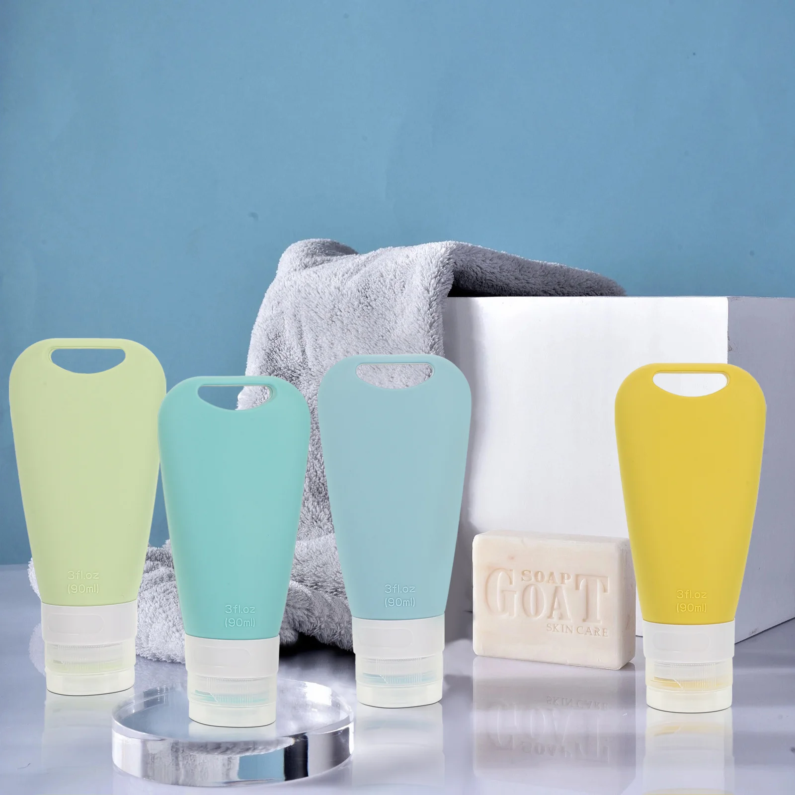 4Pcs Silicone Travel Bottles Empty Lotion Sub Bottles Portable Travel Size Squeezable Shampoo Shower Gel Packing