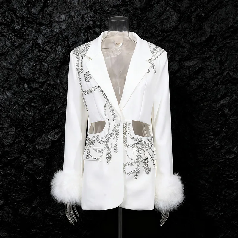 ZAMOR HIGH STREET Women's One-Button Rhinestone Cutout Blazer 2026 New Luxury Heavy Embellishment High-End Suit Jacket