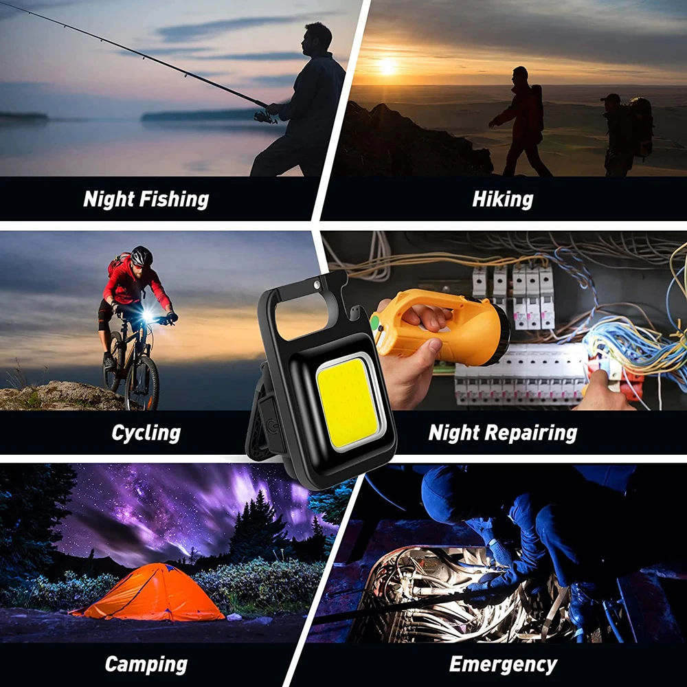 USB Charging Light Emergency Lamps Multifunctional Mini Glare COB Keychain Strong Magnetic Repair Work Outdoor Camping Light