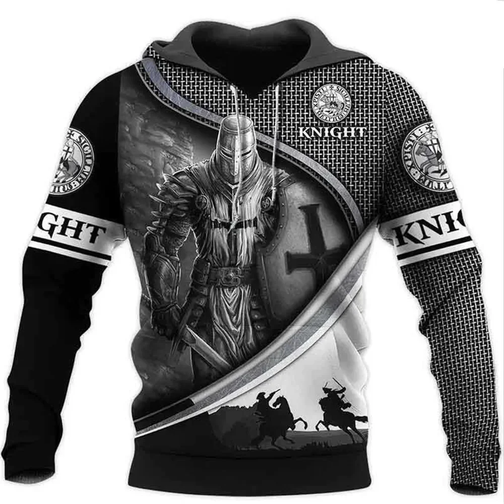 Knights Templar Men's Hoodie 3D Print Oversized Sweatshirt 2024 New Fashion Loose Jacket Pullover Casual Hooded Streetwear Tops