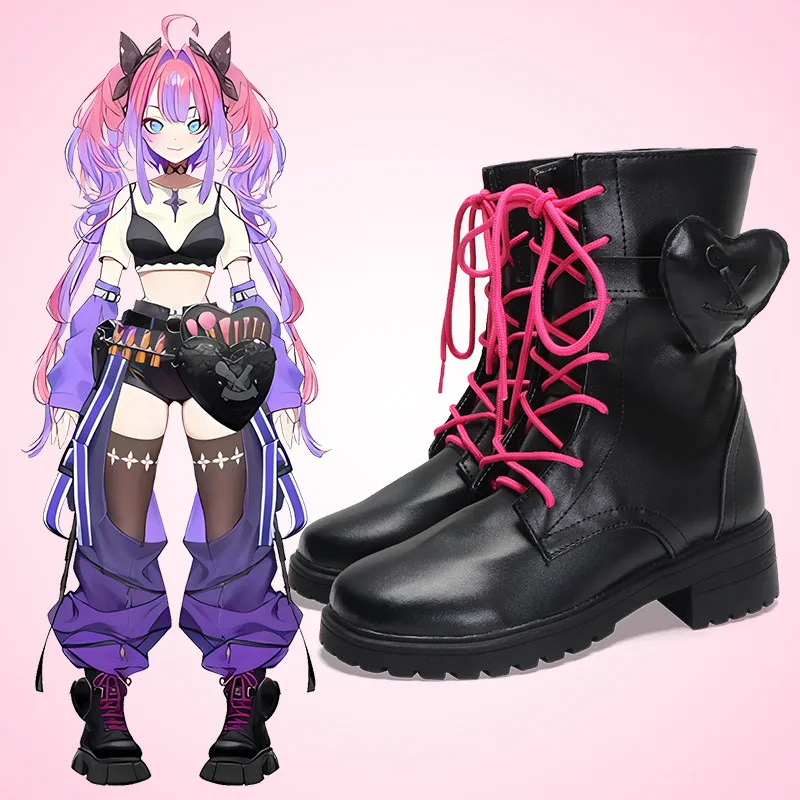 Anime Hololive Kikirara Vivi‌ Cosplay Shoes Black Short PU Leather Boots For Halloween Carnival