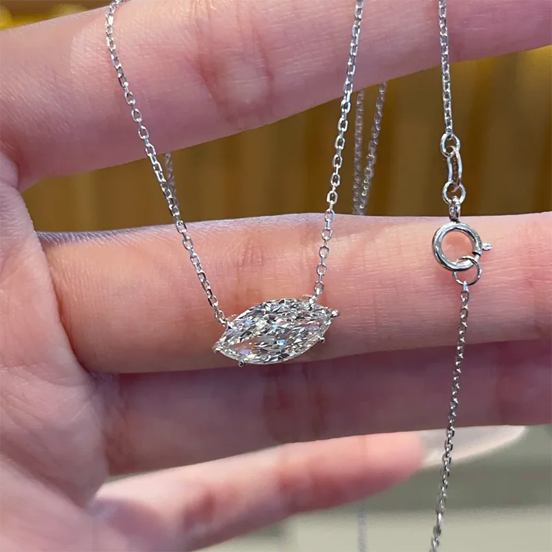 14k الذهب/925 الفضة البيضاء 1-3Ct ماركيز قطع مختبر نمت الماس داينتي ماركيز قلادة حافة مزين قلادة الماس الصغيرة #2