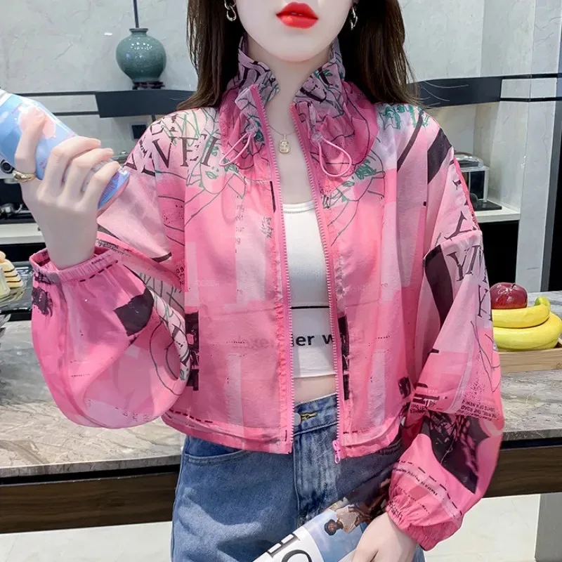 Fashion Design Printed Short Shirts Top Women 2024 Summer Sunscreen Clothing  Ultraviolet-Proof Breathable Loose Sun Jacket