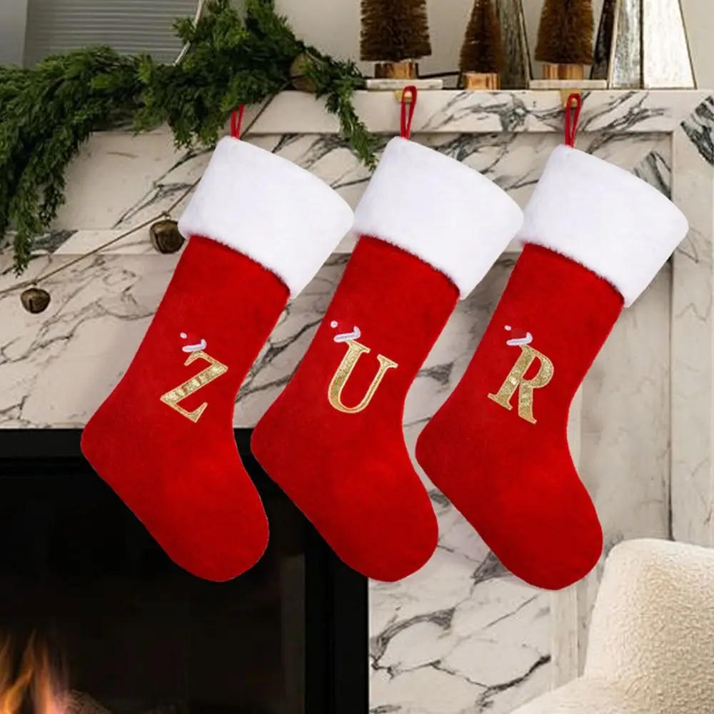 Red Christmas Alphabet Knitted Socks Embroidered Large Capacity Letter Knitting Socks Festival Exquisite Candy Gift Bags