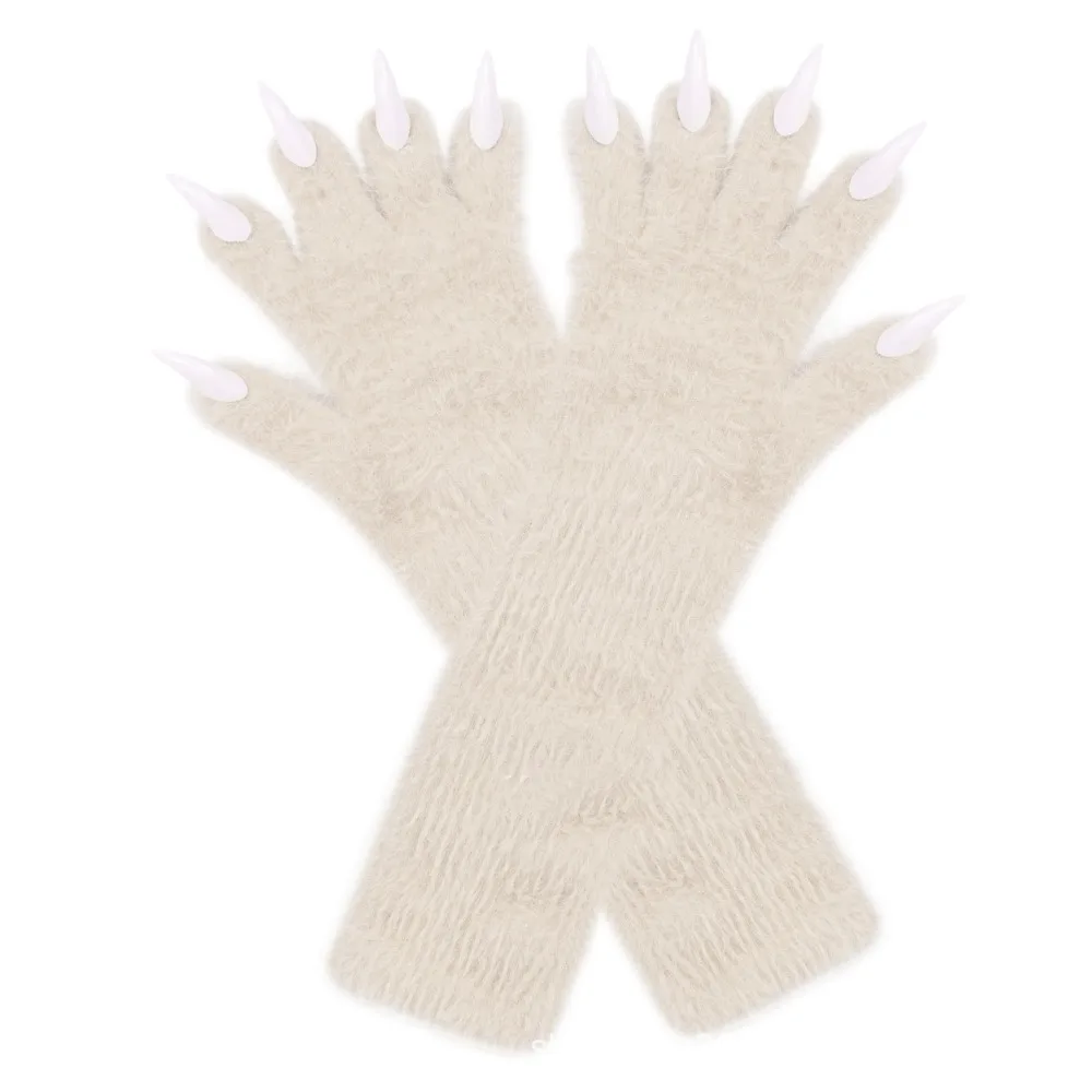 

Full Finger Full Finger Paws Gloves Plush Realistic Halloween Plush Long Gloves Animal Paw Furry Long Nails Cosplay Gloves