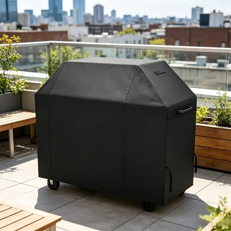 BBQ Grill Cover Waterproof Anti-UV Heavy Duty Outdoor Barbecue Grill Protective Cover with Side Handles & Adjustable Fastening S