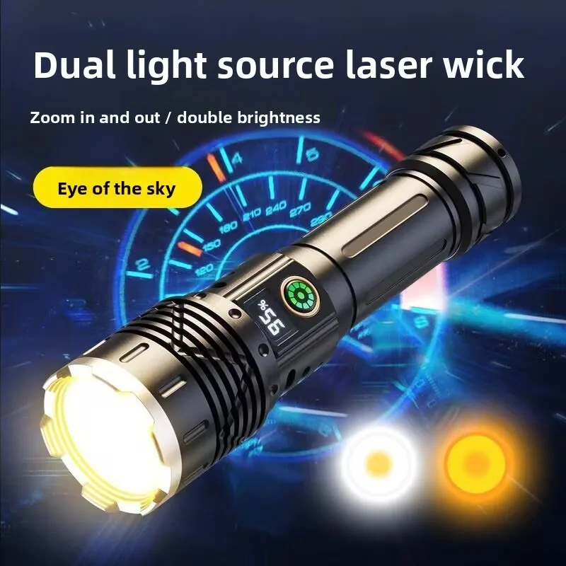 Dual-Light Retractable Zoom Flashlight: Super Bright Laser Cannon, Rechargeable, Long Runtime, Outdoor Emergency Lighting Torch