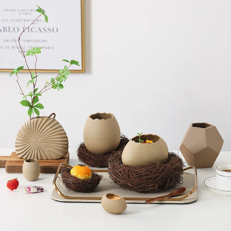 Creative Bird's Nest Dessert Decorations Eggshells Ostrich Egg-shaped Ceramic Bowls Cold Drinks Barbecue Restaurant Tableware