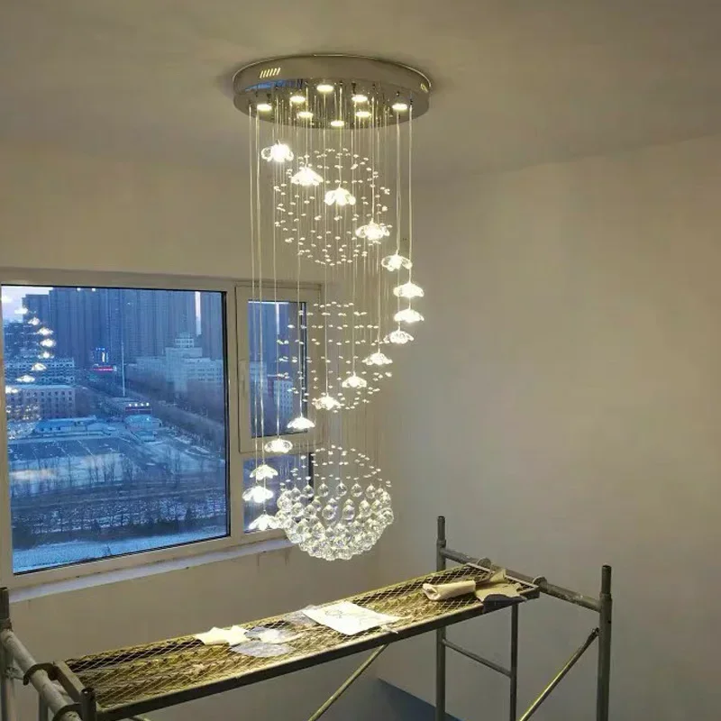 Modern Long Staircase Crystal Chandelier For Living Room Kitchen Island Pendant Light Indoor Lighting Home Decor Lustre Fixtures