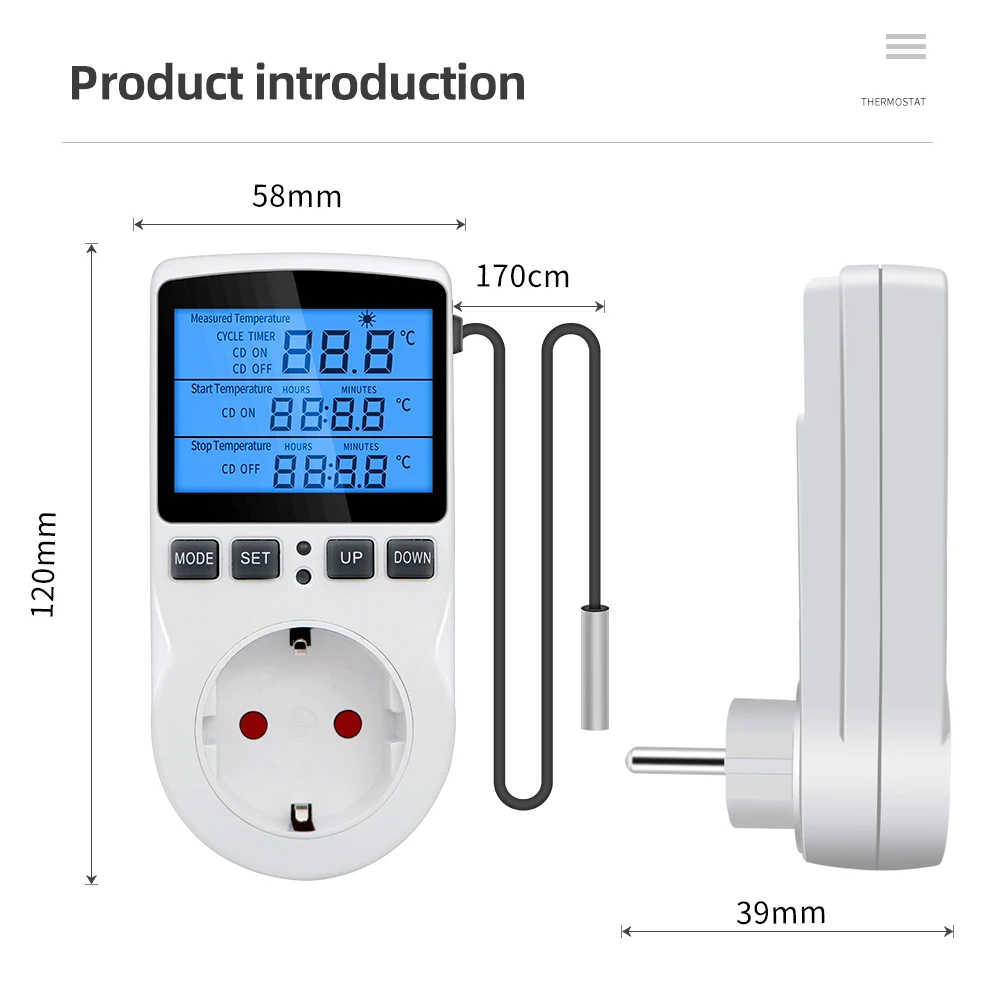 Termostato Timer presa con sensore di temperatura termostato Controller digitale interruttore retroilluminazione blu sensore sonda riscaldamento raffreddamento
