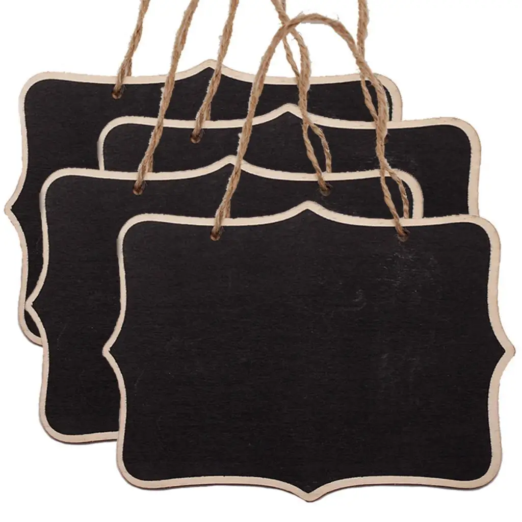 4Pcs Double Sided Mini Wooden Hanging Blackboard Message Chalkboard Tags