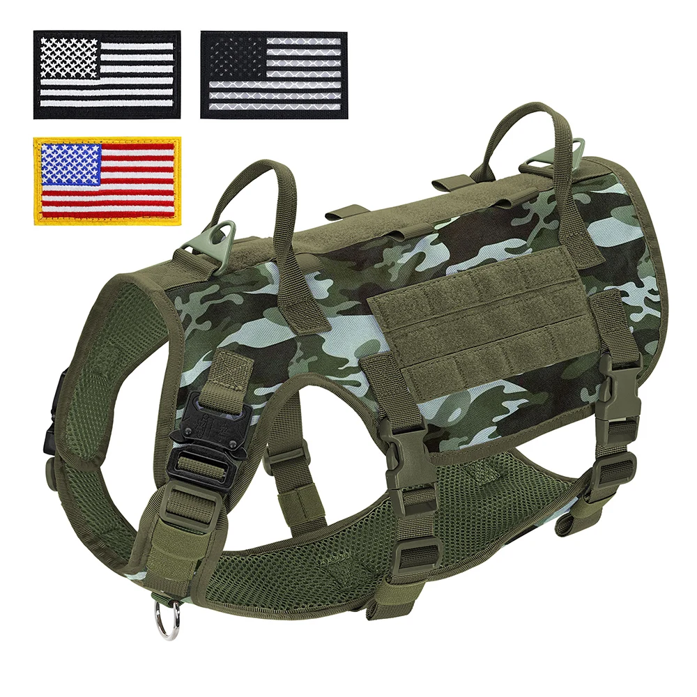 Nylon Tactical Dog Harness Military Dogs Vest Durable Pet Training Harnesses With Flags For Medium Large Dogs Golden Retriever_voghion.com