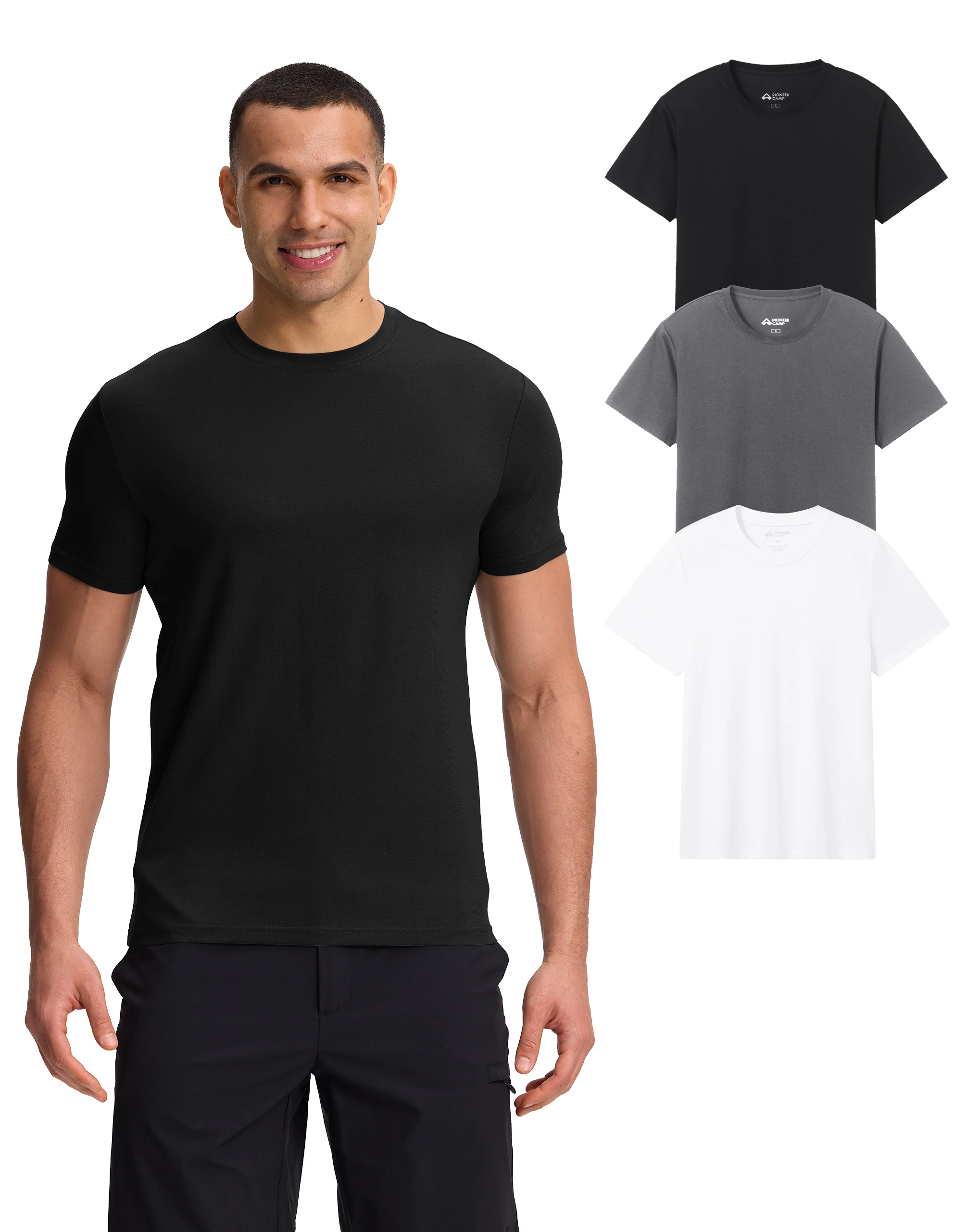 Pioneer Camp Pack of 3 Promoting Short Sleeve T-shirt Men Brand Clothing Summer Solid t shirt Male Casual Tees AKBTK01001