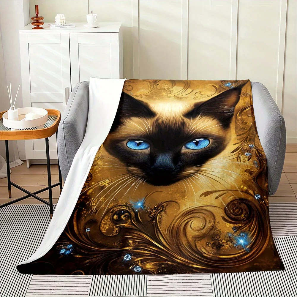Designed Ultra-Soft Flannel Blanket Featuring a Siamese Cat Pattern , Chairs, Camping, Living Rooms, Offices, And Gifting