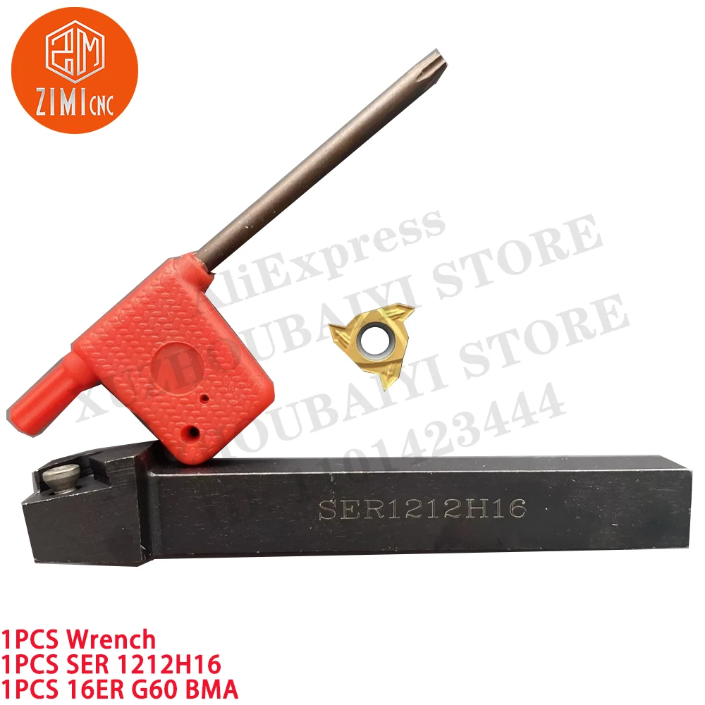 1 قطعة SER 1212 H16 حامل أداة تحويل الخيوط الخارجية CNC +1 قطعة 16ER G60P BMA إدخالات كربيد أداة CNC مخرطة معدنية أدوات القطع
