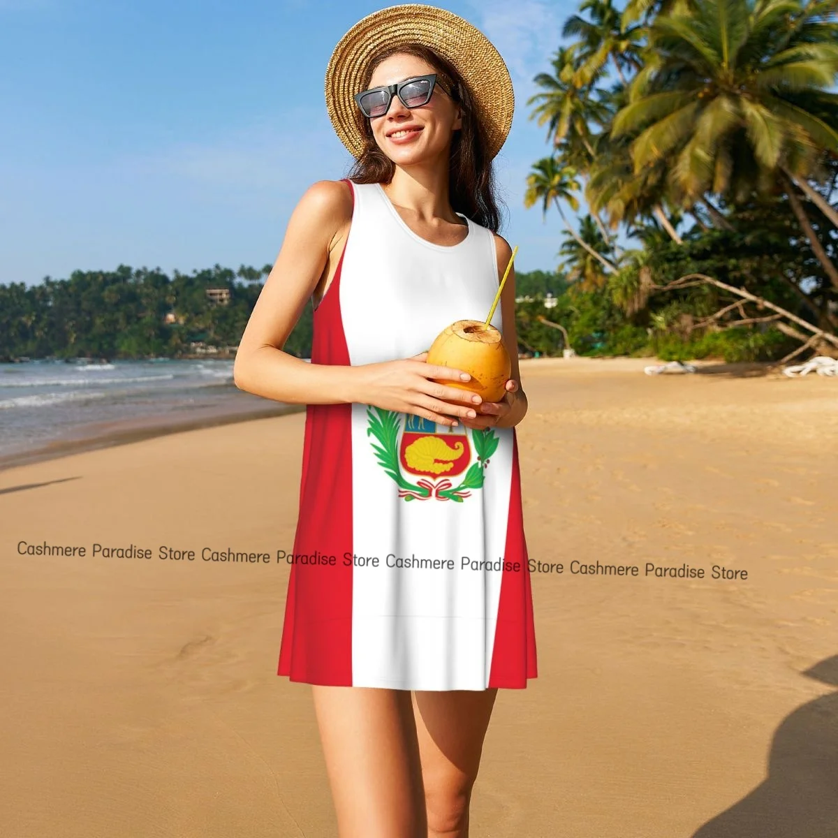 فستان نسائي صيفي كاجوال بعلم بيرو فساتين تي شيرت للشاطئ فستان بدون أكمام #1