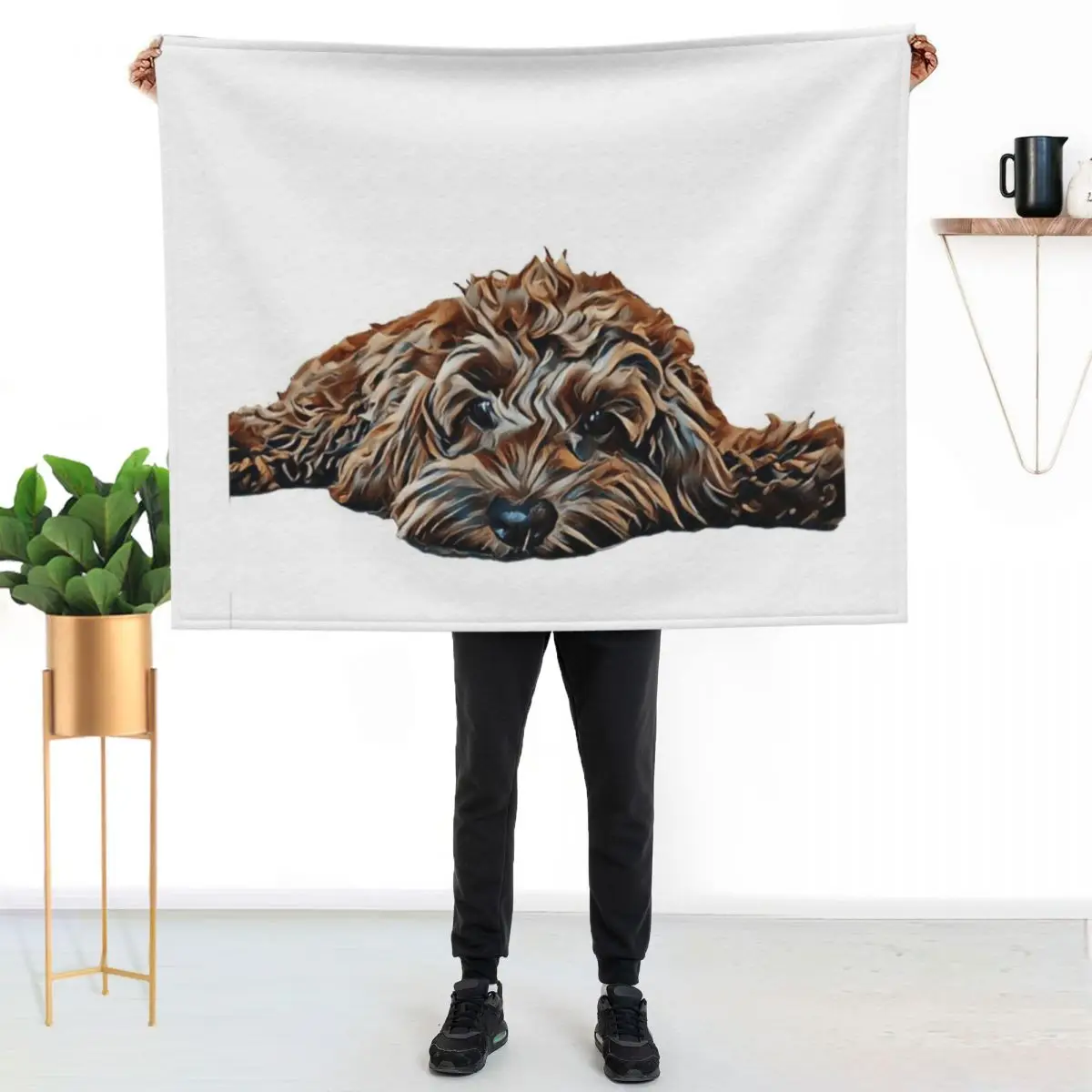 Chocolate/Brown Cockapoo - White Background Throw Blanket Cozy Home Blanket Gift for Christmas Holiday
