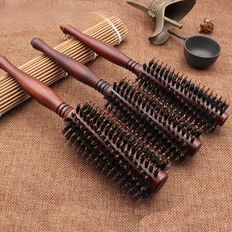 Profession Anti Static Curly Hair Comb Boar Bristle Rolling Round Brush Comb Hair Styling Beauty Salon Hairdresser Curling Iron