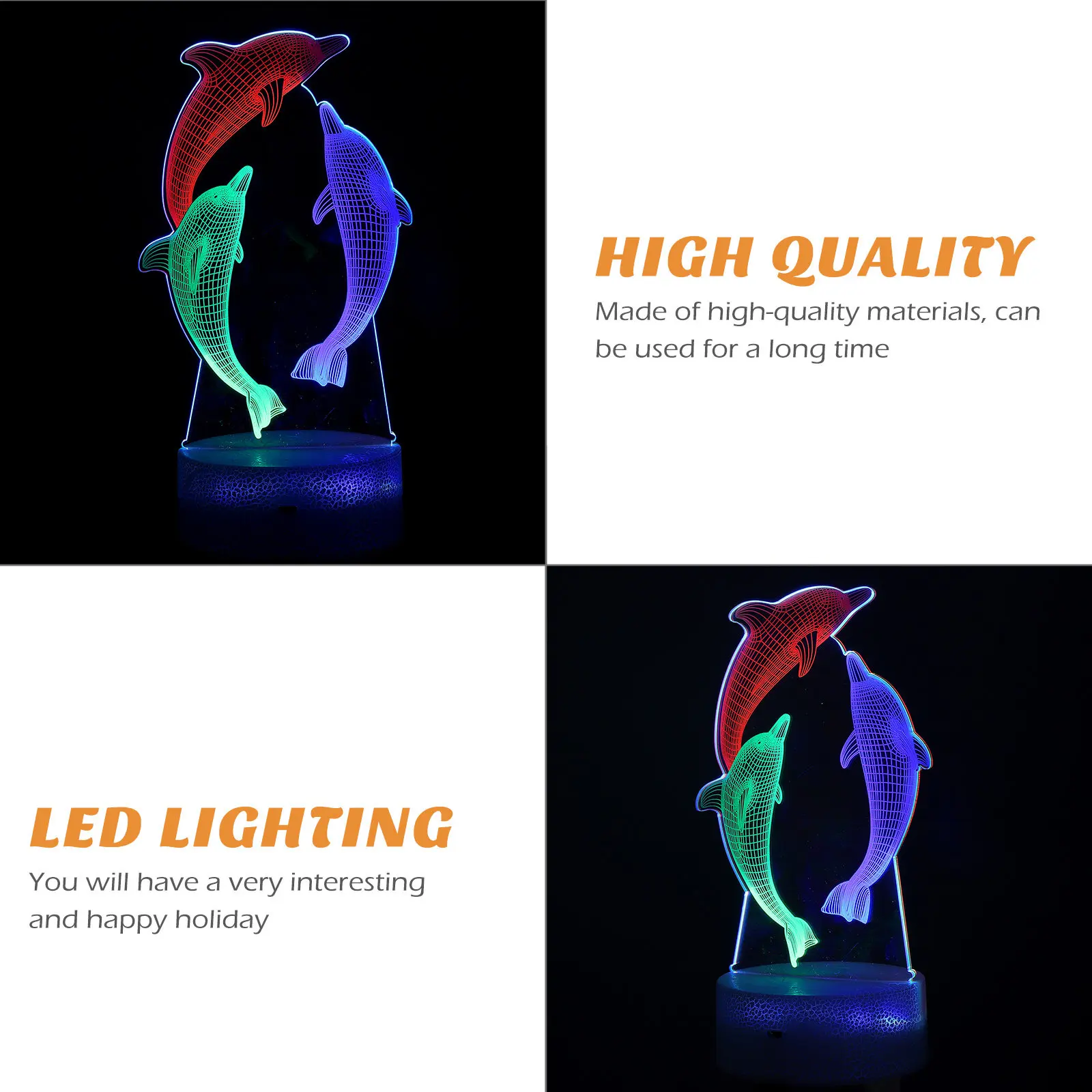 Touch 3D Lamp Dolphins Shape LED Night Light USB Battery Powered Gradient Color Change Nightlight for Home Bedroom Decor
