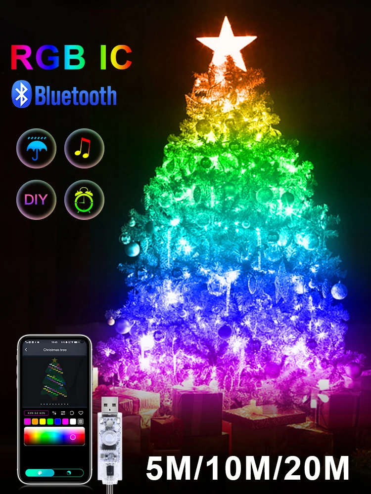RGBIC LED String WS2812B Bluetooth USB Music Dream Color Light 5V Christmas Birthday Party Garland Decor Fairy Lights for Home — zdjęcie 2