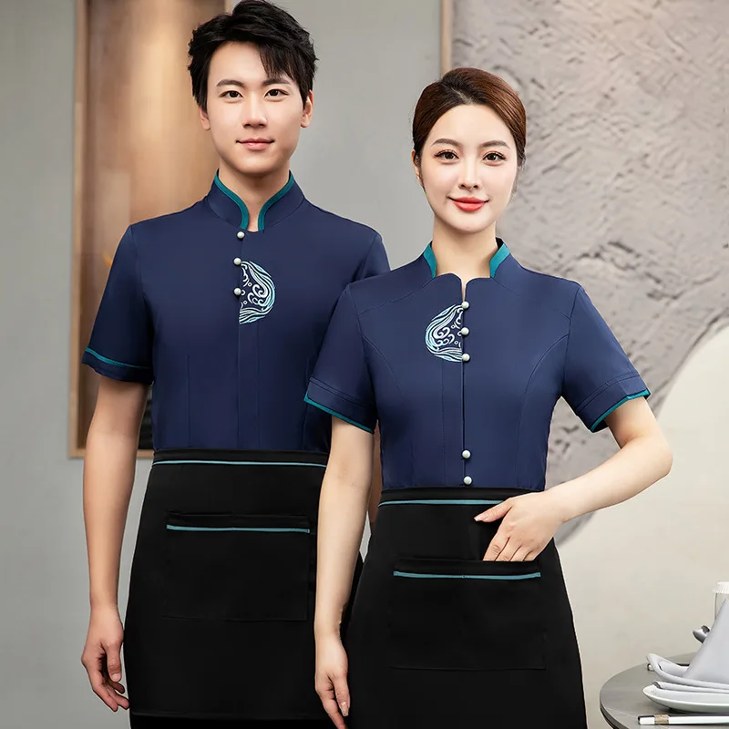 Restaurant Waiter Work Uniform Short Sleeve Fast Food Farmhouse Tea House Employee Shirt Unisex Summer Outfit