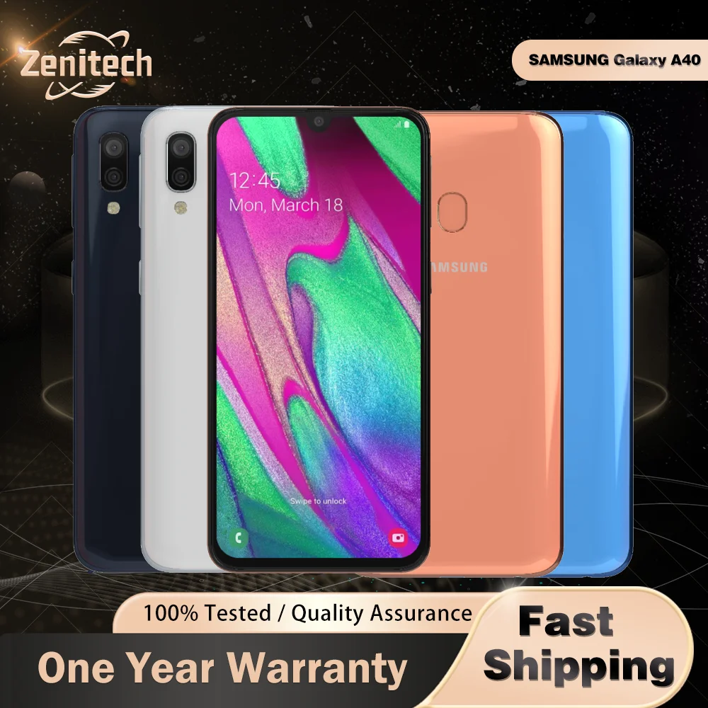 هاتف سامسونج جالاكسي A40 A405F 4G الأصلي بطاقة SIM مزدوجة 5.9 بوصة 4 جيجابايت رام 64 جيجابايت روم هاتف محمول 16 ميجابكسل + 5 ميجابكسل + 25 ميجابكسل أندرويد A40 #1
