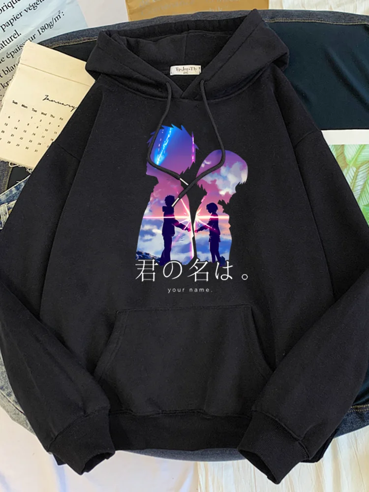 Hoodie Womens Hot Japanese Anime Movies Your Name Print Clothes Woman Oversize O-Neck Loose Sweatshirt Cute Hoodied Sweatshirts