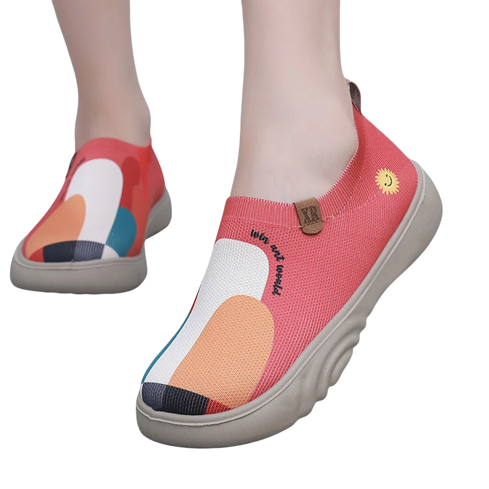 

Women Slip-On Flats Round Toe Painted Loafers Anti Slip Floral Art Sneakers Breathable Casual Walking Shoes for Outdoor Travel
