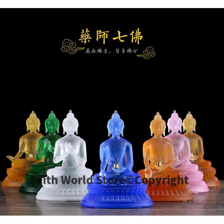 Wholesale figure Buddha HOME efficacious Talisman Protection # 7P Retro Tibetan Medicine Guru Buddha Colored Glaze Buddha statue