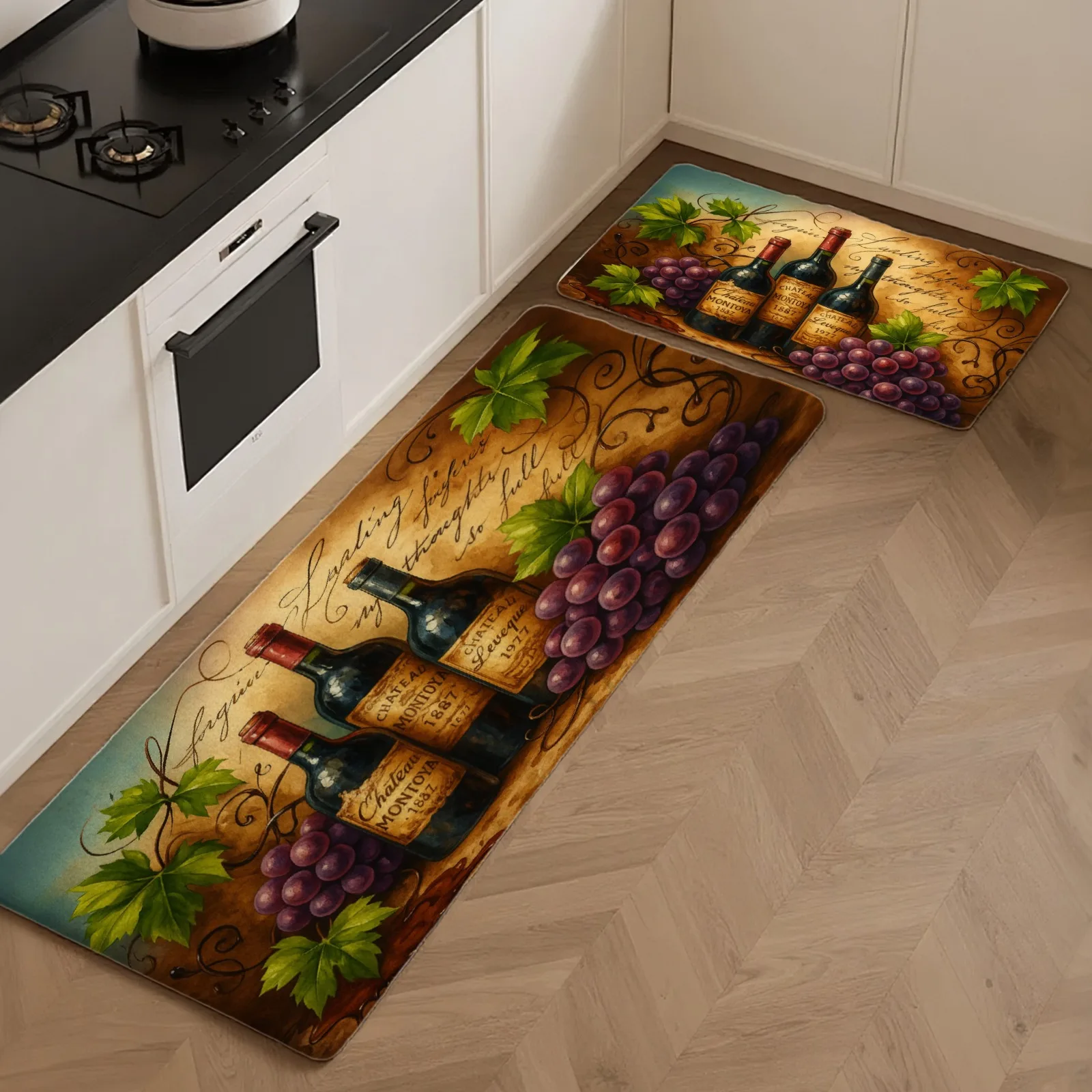 Wine Bottle Grape Kitchen Runner Rug 1/2/3pc Home Decor Bedroom Laundry Hallway Non Slip Floor Mat Home Aesthetic Retro