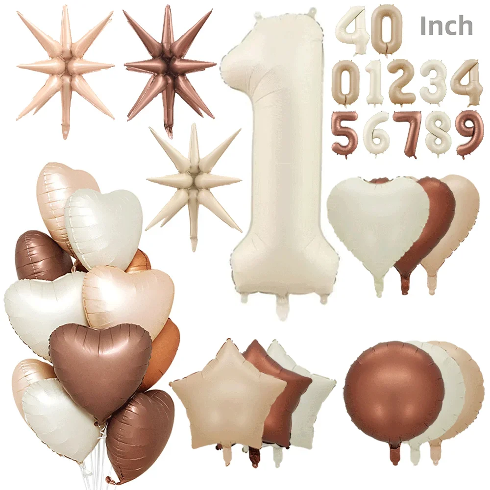 18/40-calowy kremowy balon foliowy z dużą liczbą Balon w kształcie serca Balon w kształcie gwiazdy dla dzieci Dziewczynki 1. rok Urodziny Ślub Impreza Dekoracje Materiały eksploatacyjne